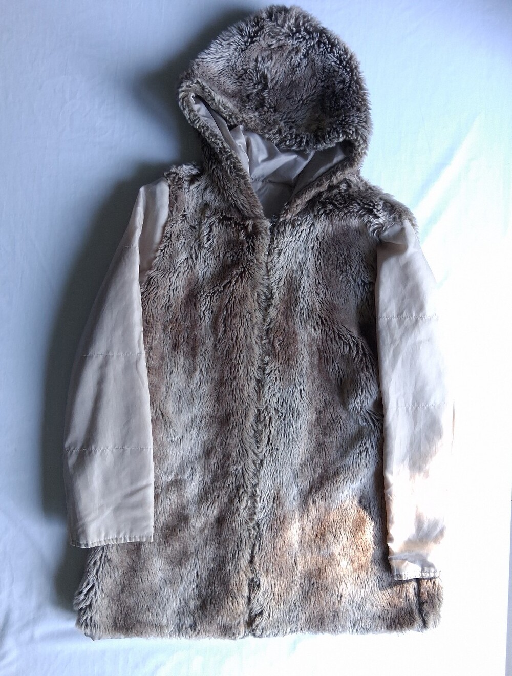 Vintage Faux Fur Coat Liner Or Lightweight Jacket With Hood